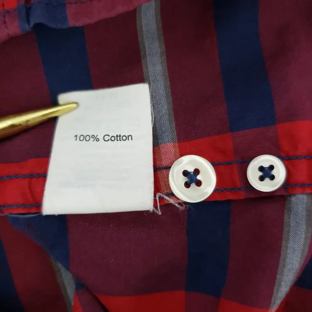 J. CREW Tartan Plaid Shirt Men XL Red Navy Multicolor Long Sleeve Button Down